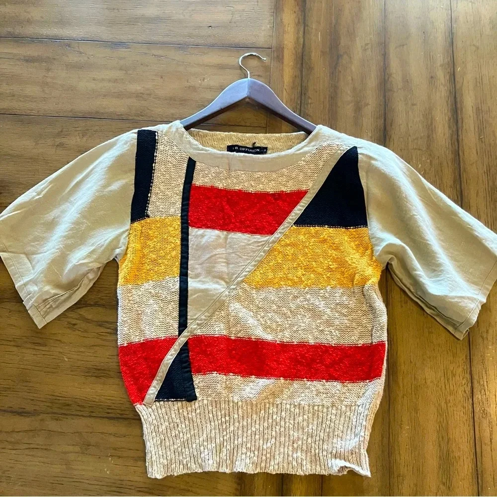 Vintage IB Diffusion Sweater Top, Medium,Colorblock, 90’s Geometric Shapes Retro - Picture 5 of 8